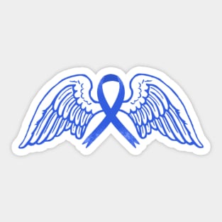 Dark Blue Awareness Ribbon with Angel Wings Sticker